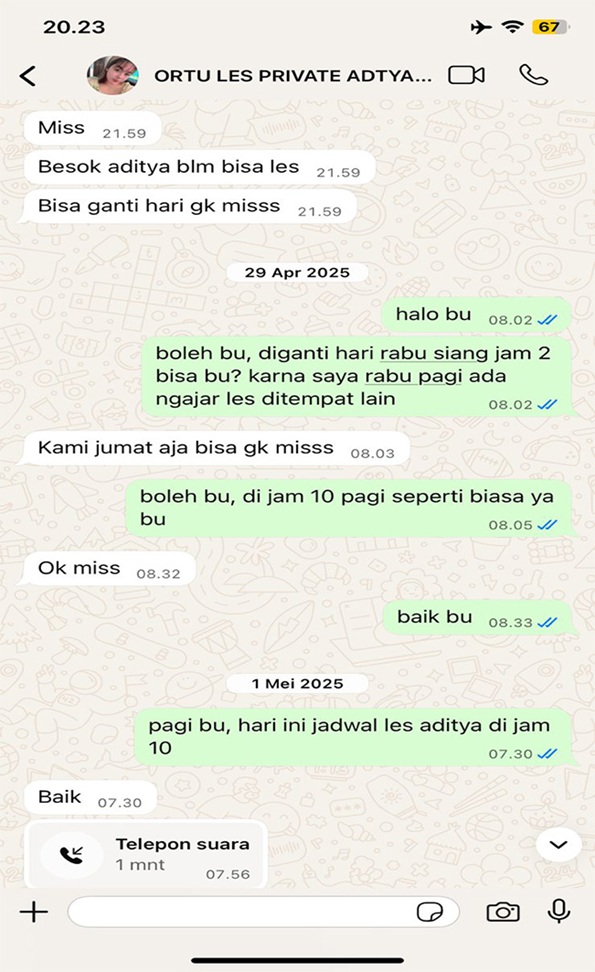 Bukti Orang Tua Les Privat