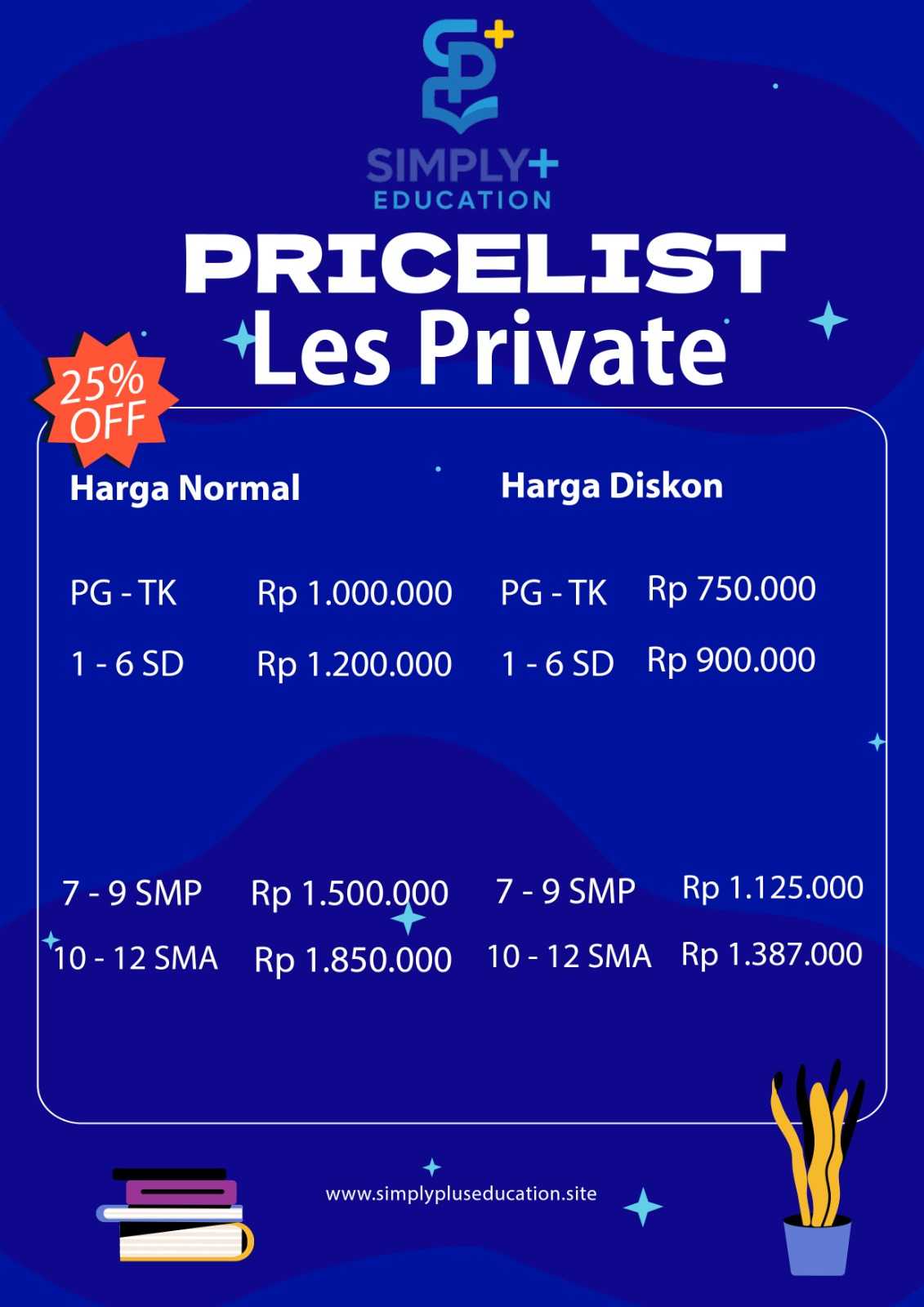 Harga & Price List Les Privat Simply Plus Education 2026 | Diskon Hingga 25%